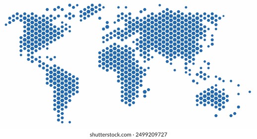 Mapa del mundo de forma hexagonal sobre fondo blanco. Ilustración vectorial.