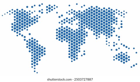 Mapa del mundo de forma hexagonal sobre fondo blanco. Ilustración vectorial.