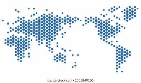 Mapa del mundo de forma hexagonal sobre fondo blanco. Ilustración vectorial.