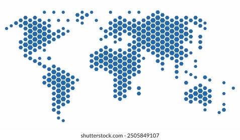 Mapa del mundo de forma hexagonal sobre fondo blanco. Ilustración vectorial.