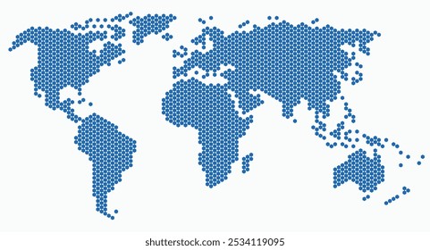 Mapa del mundo de forma hexagonal sobre fondo blanco. Ilustración vectorial.