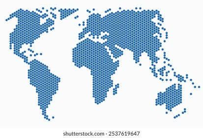 Mapa del mundo de forma hexagonal sobre fondo blanco. Ilustración vectorial.