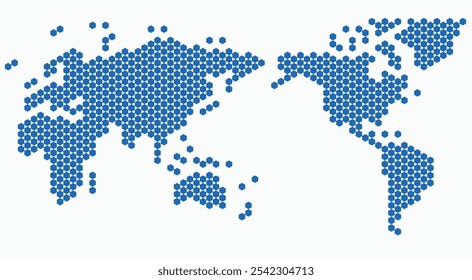 Mapa del mundo de forma hexagonal sobre fondo blanco. Ilustración vectorial.