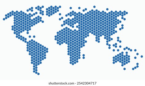 Mapa del mundo de forma hexagonal sobre fondo blanco. Ilustración vectorial.