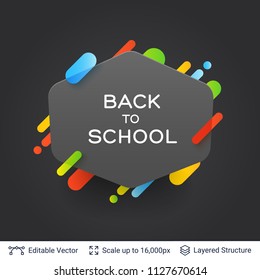 Hexagon shaped badge with text. Back to school sticker with bright stripes.