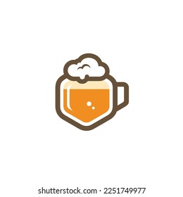 Plantilla de logotipo del vector de vidrio de cerveza de forma hexagonal