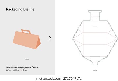 Caja de regalo en forma de hexágono con manija de embalaje plegable Dieline Plantilla