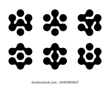 Hexagon shaped morphing circles as molecule connection dot pattern. Liquid blob technology icon. Metaball spotted tech abstract vector. Chemistry nanotechnology icon set