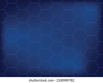 Hexagon-Formen, Honigwabenmuster, Textur auf Farbverlauf-blauem Hintergrund. Visualisierung digitaler Daten. Technik, Wirtschaft, Wissenschaftskonzept. Vektorgrafik, eps10.