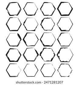 Hexagon shapes set. Black and white. Abstract geometric frames. Vector illustration.