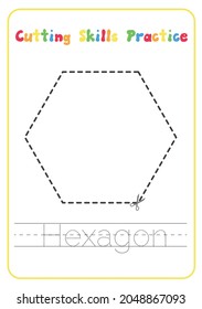 Hexagon Shapes Tracing Cutting Activity Worksheets Preschool Education