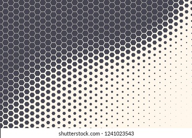Hexagon Shapes Vector Abstract Geometric Technology Retrowave Sci-Fi Texture Isolated on Light Background. Halftone Hex Retro Simple Pattern. Minimal 80s Style Dynamic Tech Wallpaper