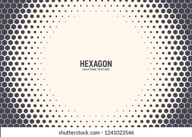 Hexagon Shapes Vector Abstract Geometric Technology Background. Radial Halftone Frame Hex Retro Simple Pattern. Minimal Style Dynamic Tech Wallpaper