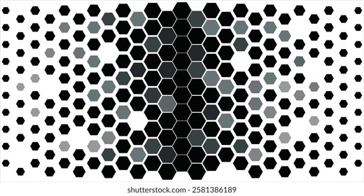 Hexagon Shapes Vector Abstract Geometric Technology Retrowave Sci-Fi Texture Isolated on Light Background. Halftone Hex Retro Simple Pattern. Minimal 80s Style Dynamic Tech Wallpaper