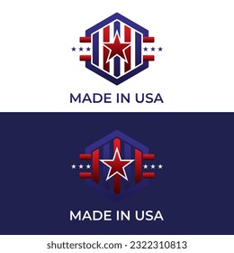 hexagon shield american flag logo.typhography logo design