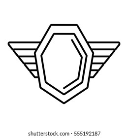 hexagon shield protection badge winged outline empty vector illustration eps 10