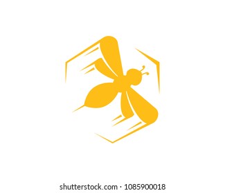 Hexagon Silhouette of Flying Bee so Fast Logo Icon Vector