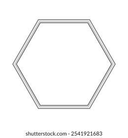 Marco de plata hexagonal. Borde gris plateado hexagonal de lujo aislado. Elemento de diseño de maqueta de marco hexagonal plateado. Ilustración vectorial.