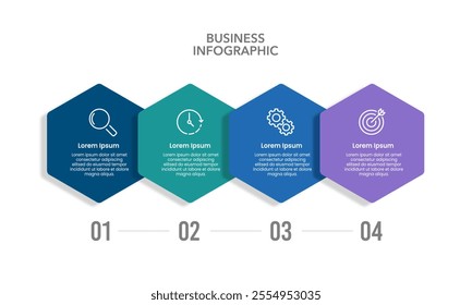Hexagon simple infographic 4 steps to success. Business presentation, Plan, Banner, Brochure and Strategy. Vector illustration.