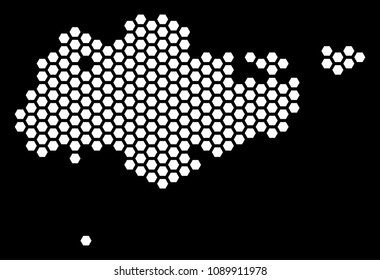 Hexagon Singapore map. Vector territorial scheme on a black background. Abstract Singapore map concept is combined of honeycomb elements.