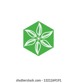 hexagon with Six Leaf Recycle logo design