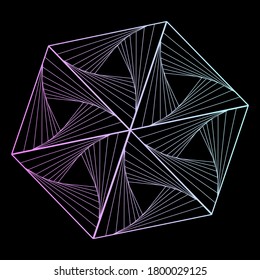 The hexagon and sketch tattoo with elements of minimalism geometric waves and strings. Vector image on dark background.