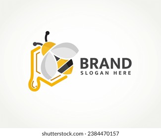 hexagon smart bee honey drop logo design template illustration inspiration