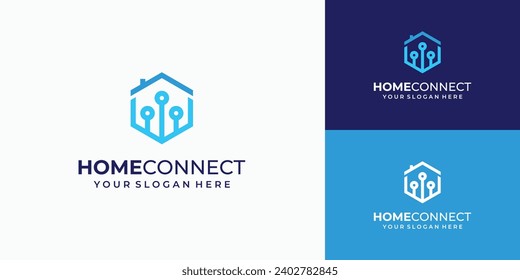 Hexagon smart home connection logo design