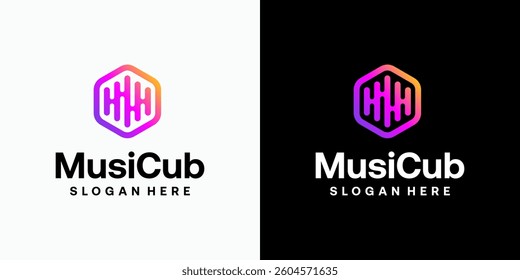 Hexagon sound wave vector logo design with modern, simple, clean and abstract style. Icon for business, technology, entertainment and personal branding.
