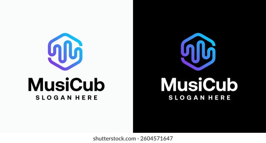 Hexagon sound wave vector logo design with modern, simple, clean and abstract style. Icon for business, technology, entertainment and personal branding.