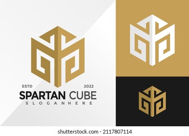 Hexagon Spartan Cube Logo Design Vector illustration template