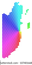 Hexagon spectrum Belize Map. Vector geographic map in rainbow colors on a white background. Spectrum has circular gradient. Multicolored vector composition of Belize Map designed of hexagonal spots.