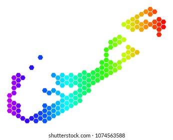 Hexagon spectrum Bermuda Island Map. Vector geographic map in bright colors on a white background. Spectrum has horizontal gradient.