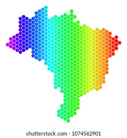 Hexagon spectrum Brazil Map. Vector geographic map in bright colors on a white background. Spectrum has horizontal gradient. Multicolored vector collage of Brazil Map constructed of hexagon items.