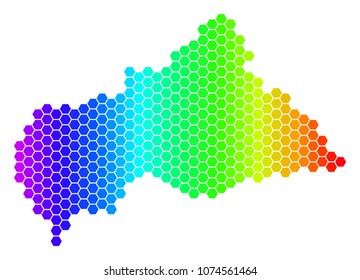 Hexagon spectrum Central African Republic Map. Vector geographic map in bright colors on a white background. Spectrum has horizontal gradient.