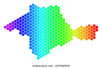 Hexagon spectrum Crimea Map. Vector geographic map in bright colors on a white background. Spectrum has horizontal gradient. Colored vector pattern of Crimea Map designed of hexagonal items.
