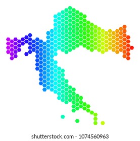 Hexagon spectrum Croatia Map. Vector geographic map in bright colors on a white background. Spectrum has horizontal gradient. Color vector concept of Croatia Map composed of hexagon pixels.