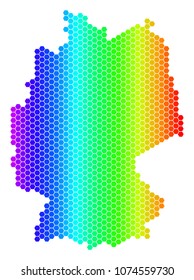 Hexagon spectrum Germany Map. Vector geographic map in bright colors on a white background. Spectrum has horizontal gradient. Colorful vector mosaic of Germany Map combined of hexagonal items.