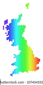 Hexagon spectrum Great Britain Map. Vector geographic map in bright colors on a white background. Spectrum has horizontal gradient.