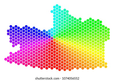 Hexagon spectrum Kaliningrad Region Map. Vector geographic map in bright colors on a white background. Spectrum has circular gradient.