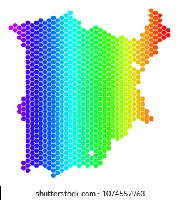 Hexagon spectrum Koh Samui Map. Vector geographic map in bright colors on a white background. Spectrum has horizontal gradient. Colored vector mosaic of Koh Samui Map designed of hexagonal spots.
