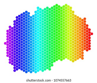 Hexagon spectrum Makedonia Map. Vector geographic map in bright colors on a white background. Spectrum has horizontal gradient. Colorful vector concept of Makedonia Map constructed of hexagon spots.