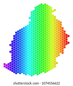 Hexagon spectrum Mauritius Island Map. Vector geographic map in bright colors on a white background. Spectrum has horizontal gradient.