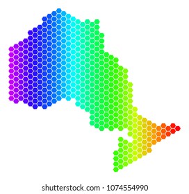 Hexagon spectrum Ontario Province Map. Vector geographic map in bright colors on a white background. Spectrum has horizontal gradient.