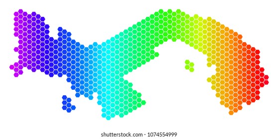 Hexagon spectrum Panama Map. Vector geographic map in bright colors on a white background. Spectrum has horizontal gradient. Color vector collage of Panama Map designed of hexagonal dots.