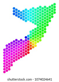 Hexagon spectrum Somalia Map. Vector geographic map in bright colors on a white background. Spectrum has circular gradient. Color vector collage of Somalia Map composed of hexagon pixels.