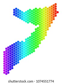 Hexagon spectrum Somalia Map. Vector geographic map in bright colors on a white background. Spectrum has horizontal gradient. Multicolored vector collage of Somalia Map done of hexagonal dots.