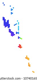 Hexagon spectrum Vanuatu Islands Map. Vector geographic map in rainbow colors on a white background. Spectrum has circular gradient.