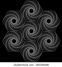 Hexagon spiral vector, line drawing, logo design