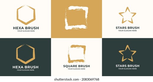 hexagon square star combined with brush stroke logo concept